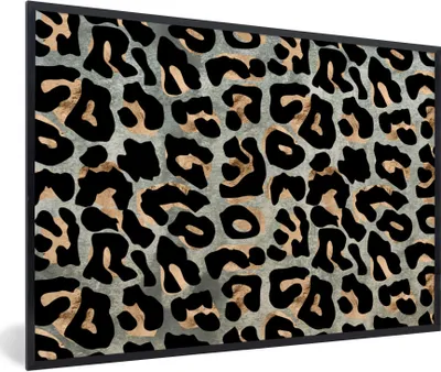 Produktbild von MuchoWow® Gerahmtes Poster Pantherdruck - Schwarz - Braun - Luxus 90x60 cm - Poster mit Schwarzem Bilderrahmen Wandposter Rahmen Foto Bilder - Fotorahmen - Foto-Plakat