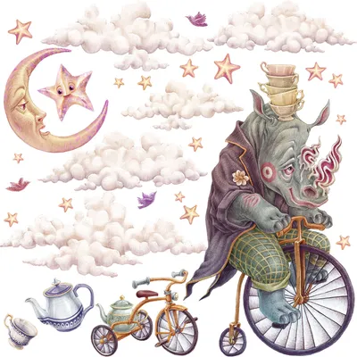 Produktbild von Wandaufkleber Kinderzimmer – Wandsticker für Baby & Kinder – Selbstklebende Wanddekoration – Abnehmbar ohne Rückstände – Deko für Mädchen & Jungen - Zeichentricktiere in einer Pastellfarbenen Umgebung130x166 cm