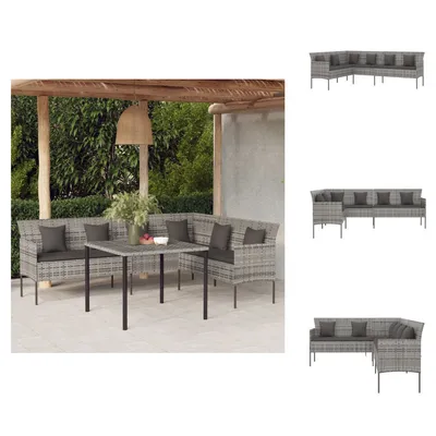 Immagine prodotto di vidaXL Divano da giardino a L con cuscini, grigio, in polyrattan -  Divani da giardino