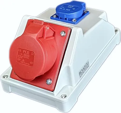 Produktbild von Kombi Wandsteckdose 16A 5P - Wandverteiler 16A mit Schuko 230V - Stromverteiler IP44 - Innen und Außen Baustromverteiler 16A - PCE Steckdosen