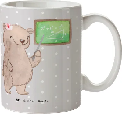 Produktbild von Mr. & Mrs. Panda Becher Mathematiklehrerin Herz - Grau Pastell - Geschenk, Mathe, Matheunterricht, Bedruckte Tasse, Teebecher, Kaffeetasse, Lehrer, Trinkbecher, schöne