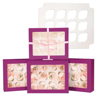 Produktbild von TRANKIELO® - Cupcake-Box für 12 Stück mit automatischer Ausklappfunktion - 6 tiefviolette Boxen für je 12 Cupcakes - 33 x 25,4 x 9 cm