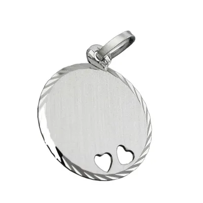 Produktbild von Anhänger16mm Gravurplatte rund 2 Herzen matt-diamantiert rhodiniert Silber 925 silber 19x16mm