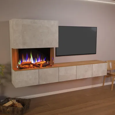 Produktbild von Glow Fire Elektrokamin 'PR6' | LED Standkamin in Schwarz (Beton) mit Heizung (1500 W) | HxBxT: 130x102x33 cm