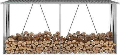 Image de Abri de stockage pour bois de chauffage avec toit en pente - Abri pour bois de chauffage - Abri pour bûches - Étagère pour bois de chauffage - Stockage de bois de chauffage, dimensions 330 x 84 x 152 cm, en acier galvanisé