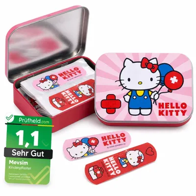 Produktbild von Hello Kitty Rosa Kinderpflaster Lizensiertes Produkt - Metall-Box - 24 Pflaster - Schönes Design Pflaster Aufbewahrungsbox für Kinder - 1 Box