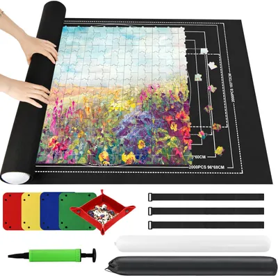 Produktbild von Minicee Puzzlematte für 3000 Teile – Filz Puzzlematte mit Rollfunktion und Aufbewahrung – Schwarz