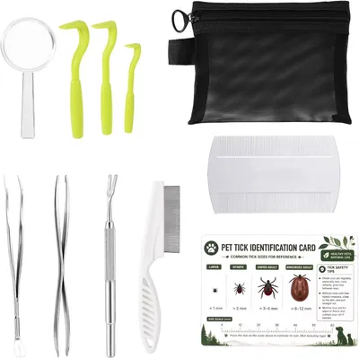 Image de Kit de pinces à tiques, portable, pour chats et chiens, 2 pièces, pour l'élimination des tiques