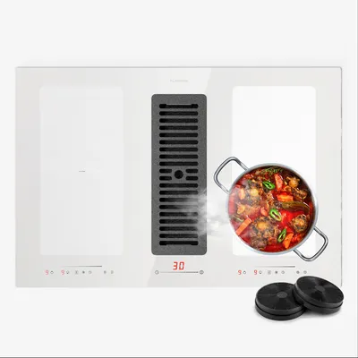 Image de Klarstein Table de cuisson 2 en 1 avec hotte aspirante intégrée, table de cuisson à induction avec hotte aspirante pour îlot de cuisine, table de cuisson avec hotte intégrée