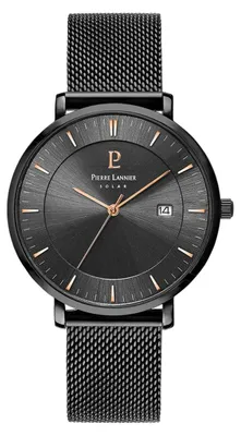 Produktbild von Herren Solaruhr mit Datumsanzeige, Edelstahl, Schwarz, 40mm Gehäuse, 30m wasserdicht