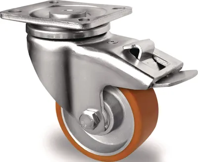Immagine prodotto di Ruota girevole Ø 100 mm Portata 250 kg con freni Piastra in poliuretano L100xL85 mm Colore Ruota marrone