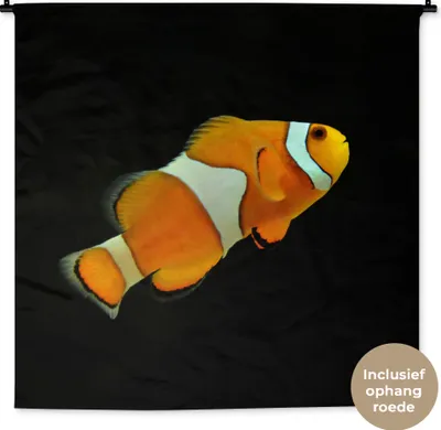 Produktbild von MuchoWow® Wandteppich Wandbehang Fisch - Linie - Schwarz 120x120 cm Tapisserie Dekoration Wandtuch - Modern - Baumwollgewebe
