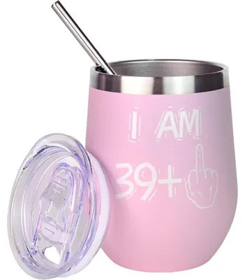 Zdjęcie produktu dla Szklanka do wina ze stali nierdzewnej, 350 ml, różowa. Idealny prezent na 40. urodziny dla kobiet