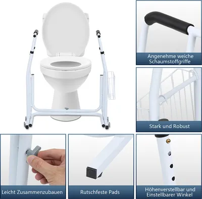 Immagine prodotto di Izrielar - Ausilio per alzarsi dal WC - Telaio di sostegno con maniglione antiscivolo e cestino portaoggetti - Portata massima 200 kg