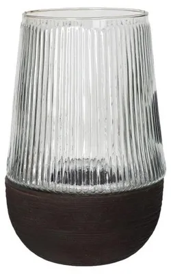 Image de Vase et bougeoir en bois de manguier, couleur marron foncé, diamètre 18,5 cm, hauteur 28,5 cm