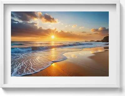 Produktbild von Sonnenuntergang über dem Meer– Wandbild mit Rahmen – Gerahmtes Bild  – Wanddekoration – 70x50 cm –  Schwarz Rahmen