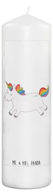 Produktbild von Mr. & Mrs. Panda Kerze Einhorn Happy 29 x 8 cm XL - Weiß - Geschenk, Wachskerze, Unicorn, Stumpenkerze, Lächeln, Freude, glücklich, Erinnerungskerze, Blockkerze