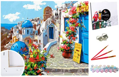Produktbild von Malen nach Zahlen Set Gemälde 40x50cm auf dem Rahmen - Straße in Santorini