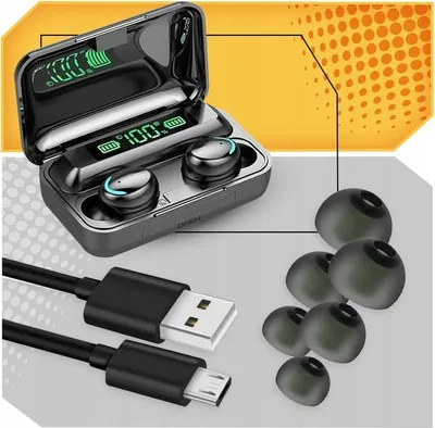 Zdjęcie produktu dla Słuchawki Bezprzewodowe Bluetooth 5.1 Powerbank Sportowe Douszne Mikrofon