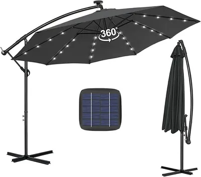 Imagen del producto de Sombrilla de 3 metros de diámetro, con manivela, protección UV 40+, resistente al viento y giratoria 360°. Paraguas de aluminio robusto con manivela, ideal para terraza y jardín, con mayor visibilidad en condiciones de poca luz. Color: gris oscuro