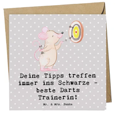 Produktbild von Mr. & Mrs. Panda Grußkarte Beste Darts Trainerin - Grau Pastell - Geschenk, Personalisiert, doppelkarte, Training, Sportart, anlasskarte, erfolgreiche, Glückwunschkarte