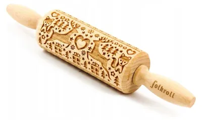 Produktbild von Folkroll Holz Teigroller mit Gravur für Backen