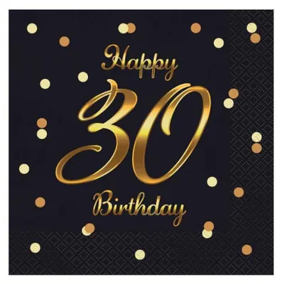 Produktbild von GoDan Happy 30 Birthday Servietten, schwarz, 33 cm, 20 Stück