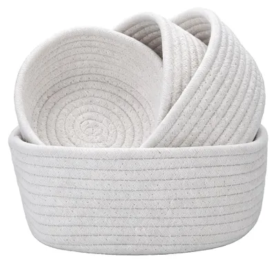 4er-Set Aufbewahrungskörbe, geflochten, Baumwollseil, weiß, 15–24 cm