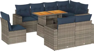 Zdjęcie produktu dla vidaXL 9-częściowa sofa ogrodowa z poduszkami z szarego polirattanu