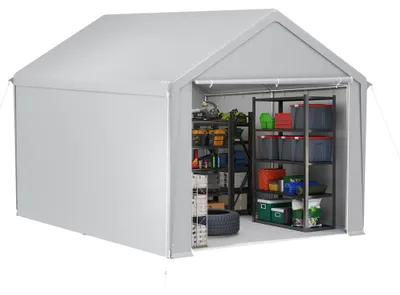 Produktbild von QEENTOE Zeltgarage Carport 3x4m Grau, UV-beständig & winterfest, wasserdichtes Gerätehaus mit PE-Plane, Abnehmbare Seitenwände, Unterstand für Auto, SUV, Boot