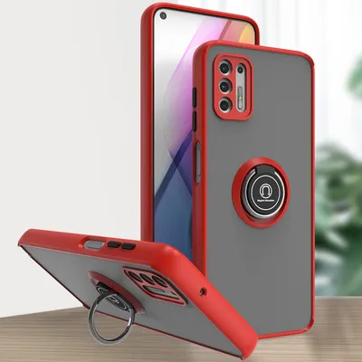 Produktbild von Moto G Stylus 2021 Hülle, Ring Halter Ständer Matte Transluzent TPU Rahmen Stoßfest Schutzhülle für Motorola Moto G Stylus 2021 Rot
