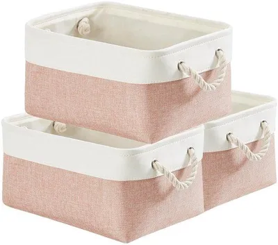 Produktbild von Aufbewahrungsboxen - Aufbewahrungsboxen mit Deckel - Aufbewahrungskörbe - Spielzeugkörbe - Kleideraufbewahrungsboxen - 36 x 26 x 18 cm - Rosa/Weiß - Aufbewahrungskörbe