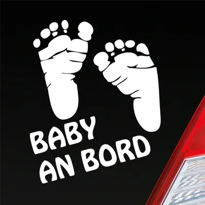 Produktbild von Auto Aufkleber Baby an Bord Füße on Board Junge Mädchen 15x14 cm Weiss Glanz Sticker Heckscheibenaufkleber