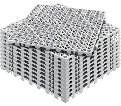 Produktbild von VEVOR Verbindungsfähige Drainage-Bodenmatte 30,5 x 30,5 cm PVC Rutschfeste Bodenfliesen 12er Pack, Grau, 12 Stück
