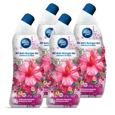Produktbild von Ambi Pur WC Aktiv Reiniger Gel Pink Hibiskus & Rose 750ml (4er Pack)