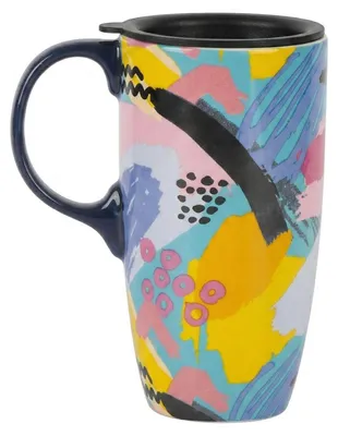 Immagine prodotto di Tazza in Vetroceramica da 500 ml con coperchio, motivo floreale astratto, confezione regalo