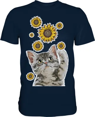 Produktbild von Katze Sonnenblumen Shirt Gärtner Kätzchen Garten Motiv – Navy / XL