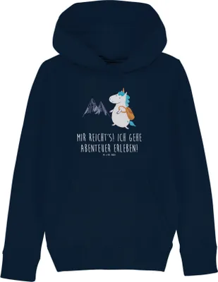 Produktbild von Mr. & Mrs. Panda Kinderpullover Einhorn Bergsteiger 5-6 Jahre (110/116) - French Navy - Geschenk, Hoodie, Abenteuer, Weltreise, Kinderbekleidung, Pulli, Sweatshirt, Hoody