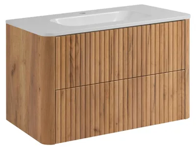 Produktbild von Badezimmerschrank 80, Craft-Eiche, mit Waschbecken, 80,7 x 44,4 x 49,9 cm
