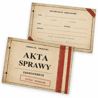 Produktbild von Einladungskarte – „Akta Sprawy – Operacja Urodziny” – polnischer Text