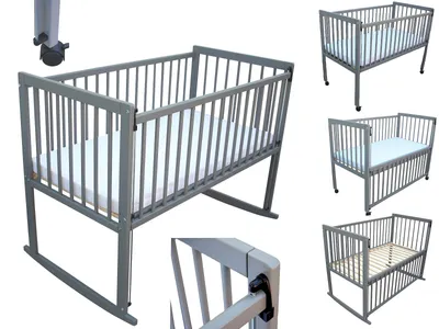 Produktbild von Kinderbett / Beistellbett / Wiege 3in1 120x60 cm mit Matratze grau