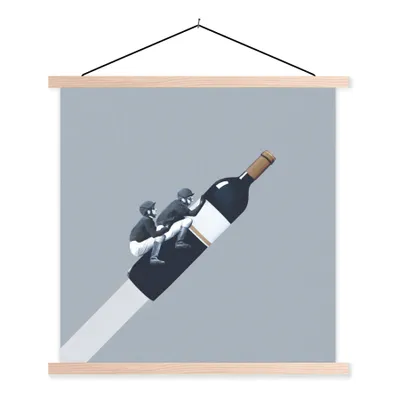 Produktbild von MuchoWow® Textilposter Flasche - Männer - Vintage 120x120 cm mit holzfarbenen Rahmen - Textil-Poster