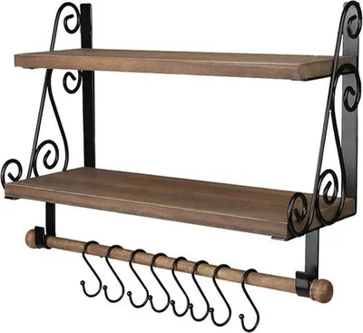 Produktbild von Famanu Wandregal Holz mit abnehmbaren Haken - Präsentationsregal für Wohnzimmer, Badezimmer, Küche