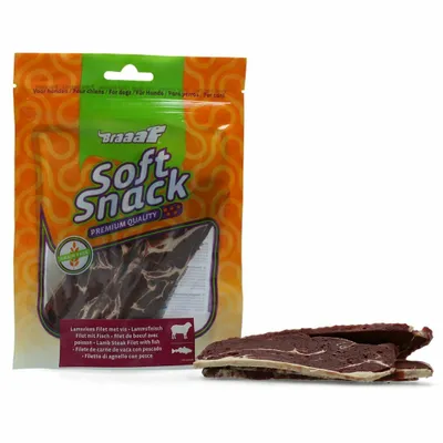 Imagen del producto de Braaaf: Snack suave para perros, sabor a filete de cordero y pescado, 85 g
