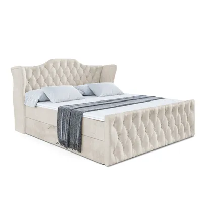 Produktbild von ALTDECOR Boxspringbett VILA-Z, Polsterbett mit Kopfteil, Bettkasten, Fußteil - Mittelfest (H3) Matratze - 140x200 - Taupe Samt