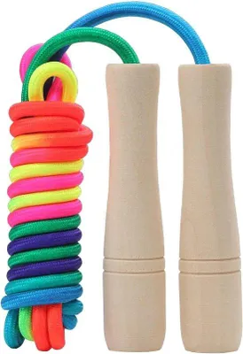 Produktbild von Famanu Springseil 5 Meter verstellbar mit Holzgriff - Regenbogenfarben