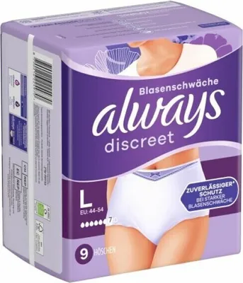Zdjęcie produktu dla Always Dyskretne majtki chłonne dla kobiet, L, 9 sztuk