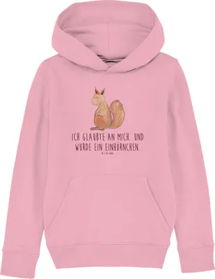 Produktbild von Mr. & Mrs. Panda Kinderpullover Einhorn Glauben 9-11 Jahre (134/146) - Baumwolle Pink - Geschenk, Pullover, Unicorn, Pulli, Einhörner, Sweater, Eichhörnchen, Hoodie
