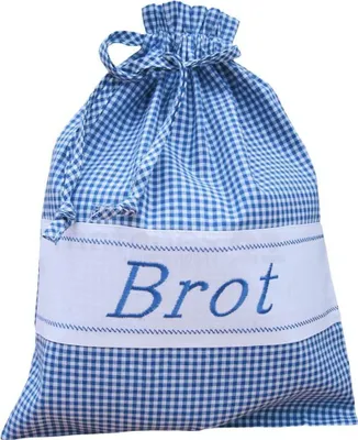 Produktbild von Brotbeutel Stoff Landhaus blau kariert, mit Brot-Stickerei, 30x40 cm