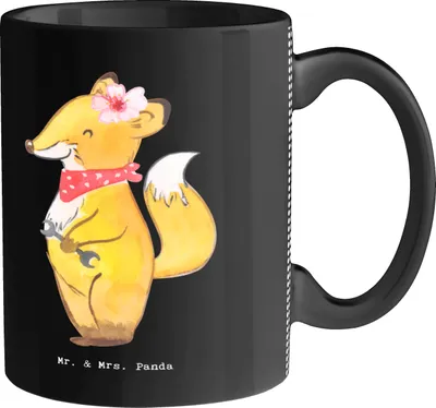 Produktbild von Mr. & Mrs. Panda Keramiktasse Kfz-Mechatronikerin Herz - Schwarz - Geschenk, Werkstatt, Trinkbecher, Ausbildung, Gesellenprüfung, Kaffeebecher, Tasse, Kaffeetasse, Becher
